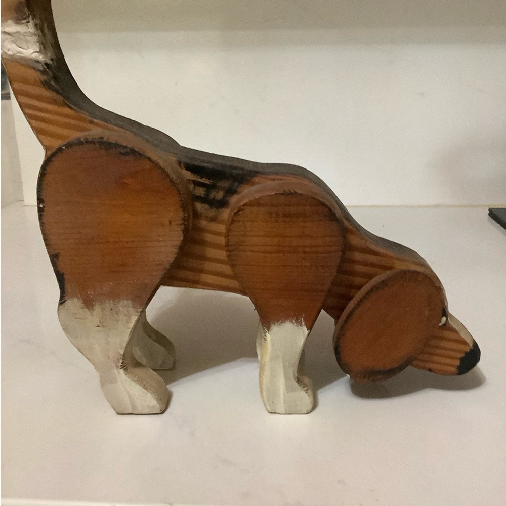 Folk art beagle dog wood sculpture